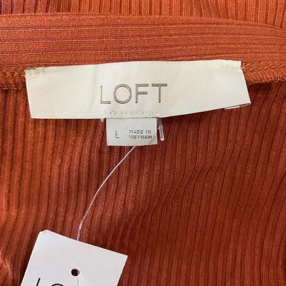NWT LOFT Rust Orange Henley Twist Midi Dress L - Picture 9 of 10